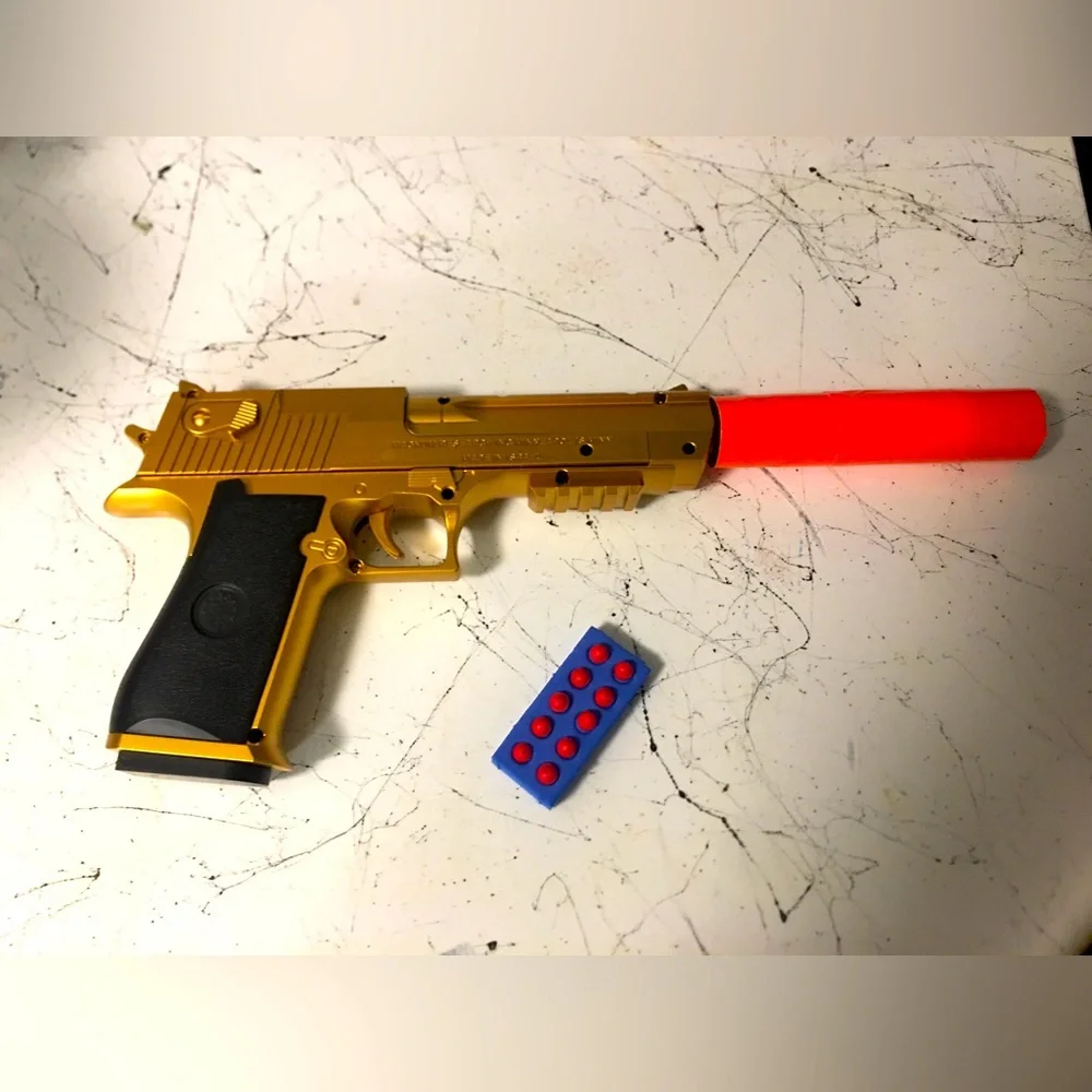 Toy Gun 🎯🔫Soft Bullets Shell With Magazine  GOLD Desert Eagle 50cal - Picture 6 of 11